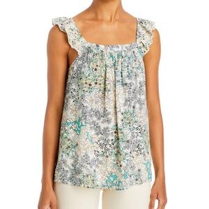 Fever Printed Off The Shoulder Floral Eyelet Ruffle Printed Tank Top Size Large